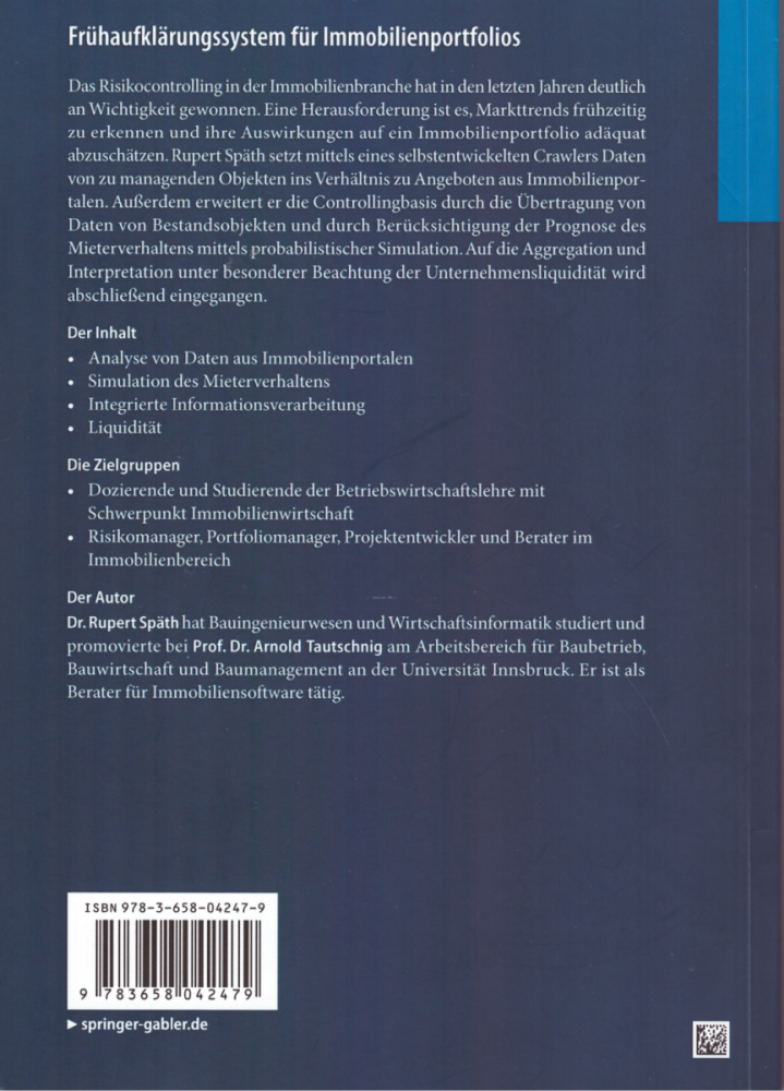 Rückseite: Dissertation - Frühaufklärungssystem für Immoblienportfolios